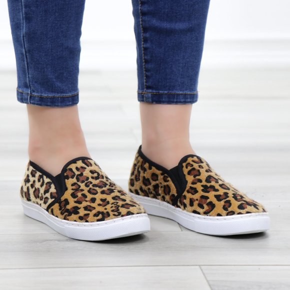 Slip On Leopard Print Furry Fashion Sneakers - Picture 3 of 15